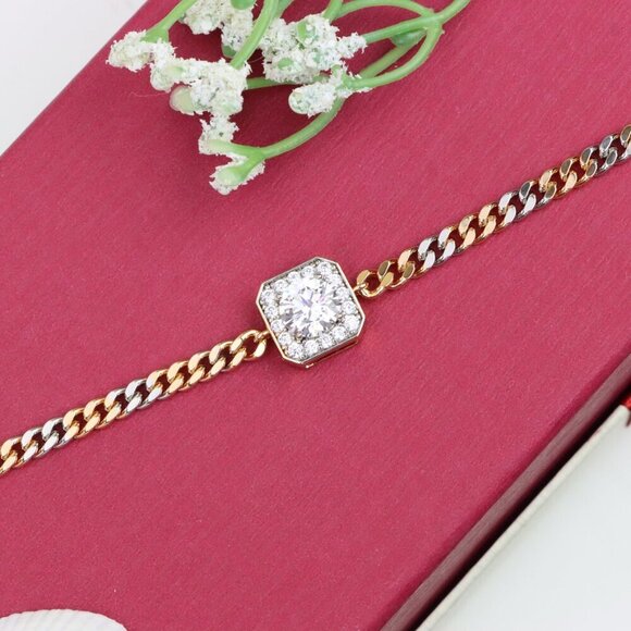 "Two-Tone Chain Bracelet with Sparkling Centerpiece, XPBL0787 - Picture 10 of 13